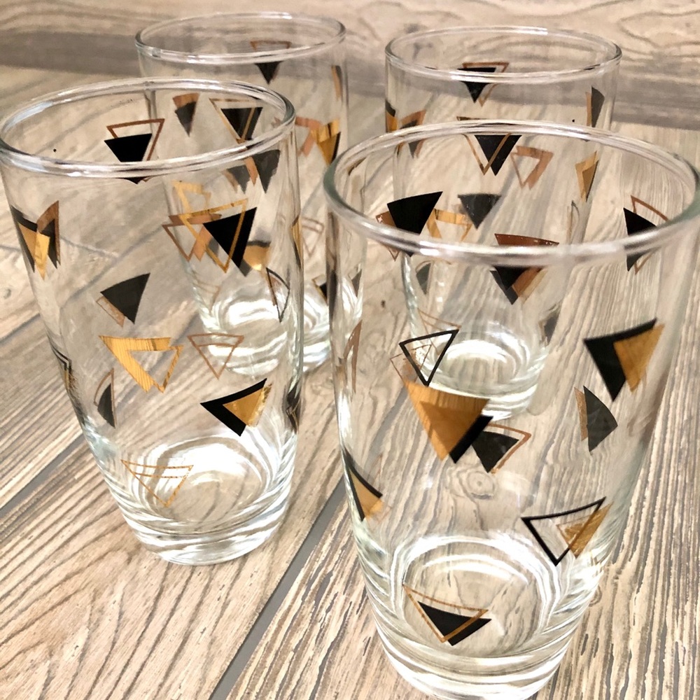 Vintage Black and Gold Mid-Mod Glasses-Set of 4
